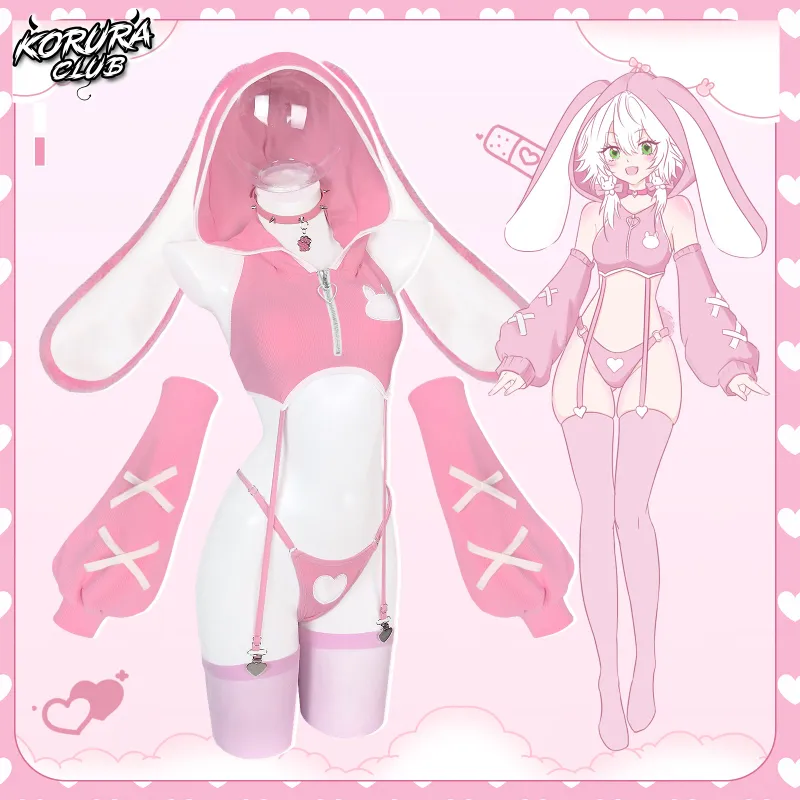 Koruraclub Bunny Cosplay Lingerie Vest Set KO157 with tail and stockings