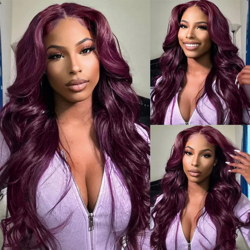Megalook 6x5 dark purple plum glueless body wave wig with pre-cut lace