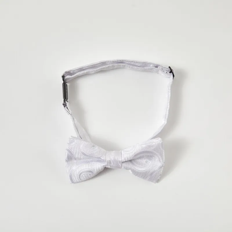 Wehilion Boys White Paisley Bow Tie, pre-tied adjustable formal bow tie for weddings and communion
