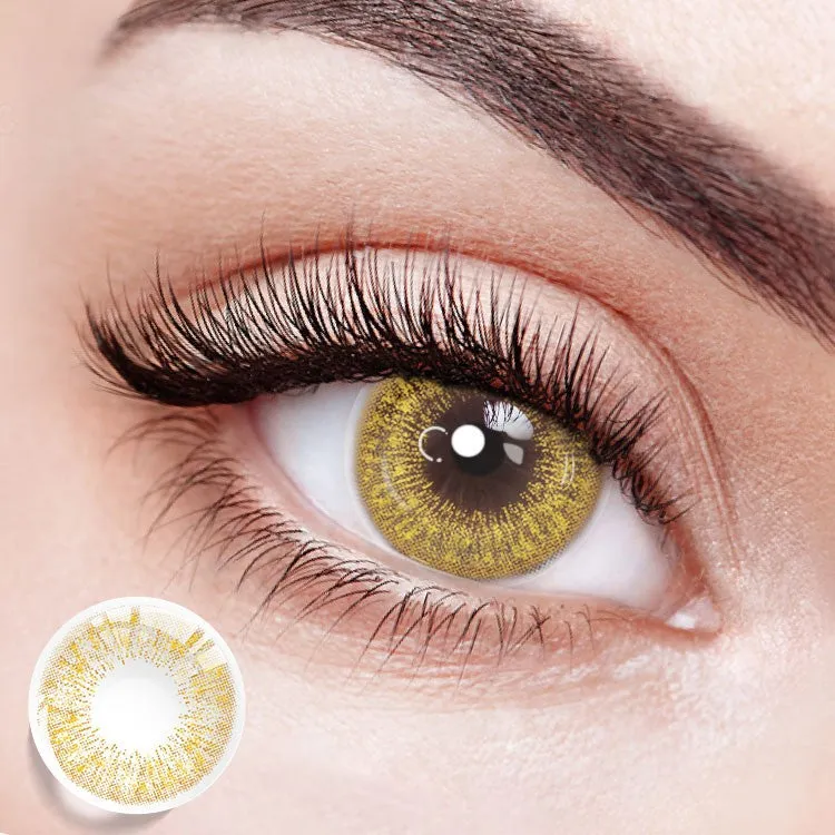 EYESFAV Citrus Orange | 1 Year bright orange colored contacts with citrus peel swirls shown on an eye
