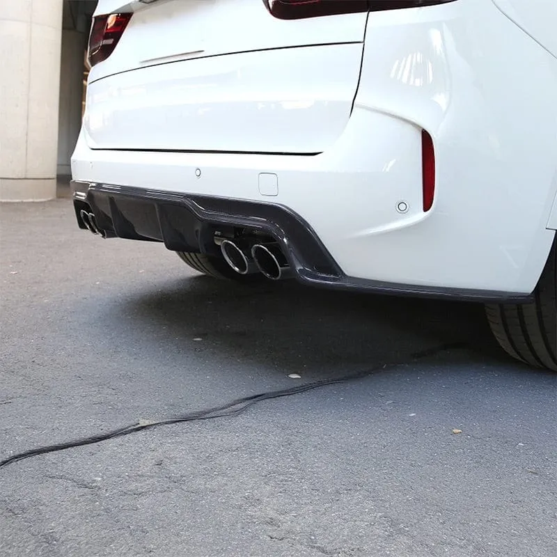 Twenty Two Tuning 3D Carbon Fiber Rear Diffuser compatible with BMW X5M/X6M F85/F86 showing wrap-around design with central fins