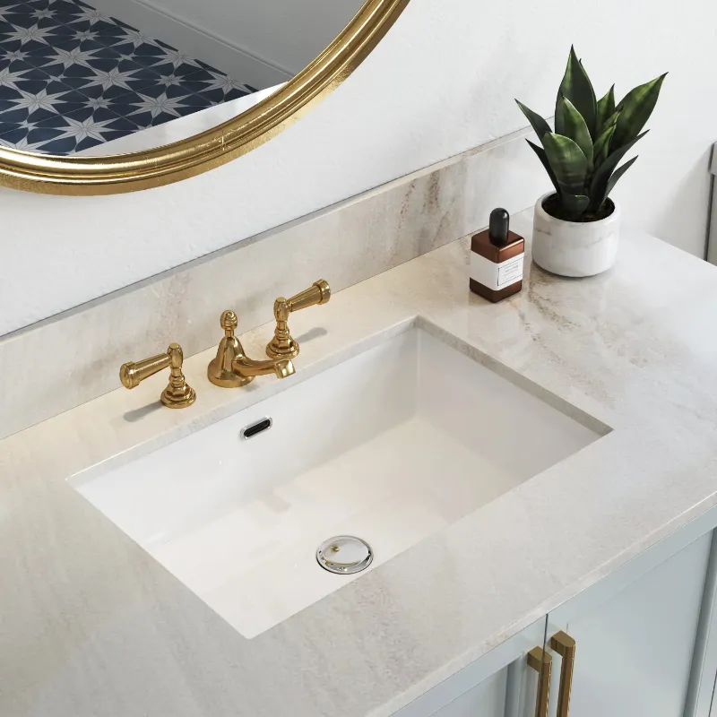 HOROW 24 Inch Undermount Kitchen Sink rectangular white ceramic bathroom sink with overflow hole design