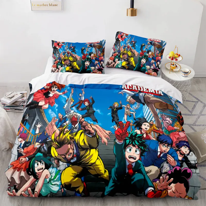 EBuycos Anime My Hero Academia Bedding Set Cosplay Quilt Cover Without Filler, front view with anime character print