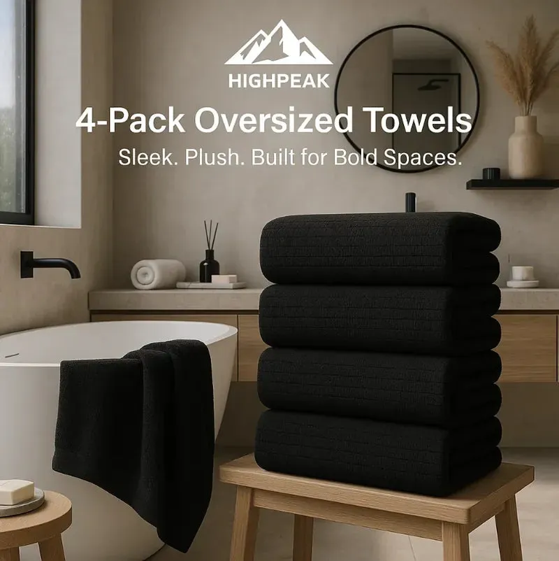 HighPeak 4-Pack Oversized Towels, four plush 35"x70" quick-dry microfiber towels folded neatly