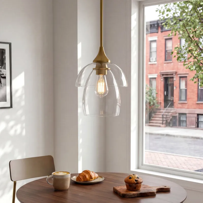 Tribesigns 1-Light Pendant Lighting with tapered seeded glass shade and brass finish