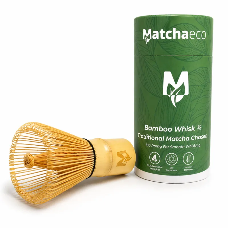 Matchaeco Matcha Bamboo Whisk Chasen with 100 prongs, handcrafted from natural bamboo