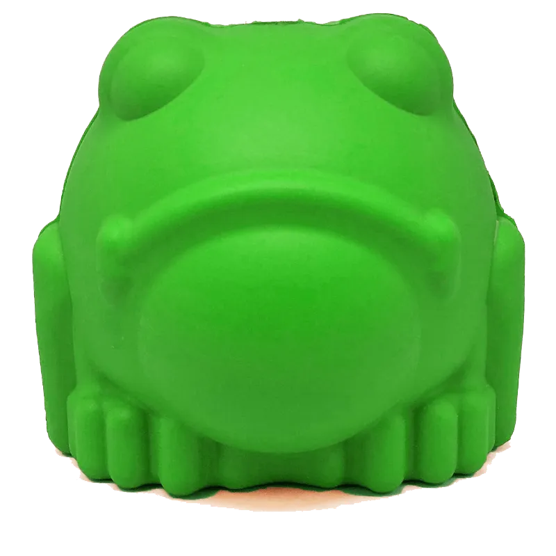 Soda Pup Bull Frog Dog Chew Toy and Treat Dispenser green frog-shaped rubber dog toy