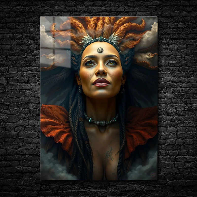 CruArt Queen of the Storm metal print showing regal woman with flaming hair