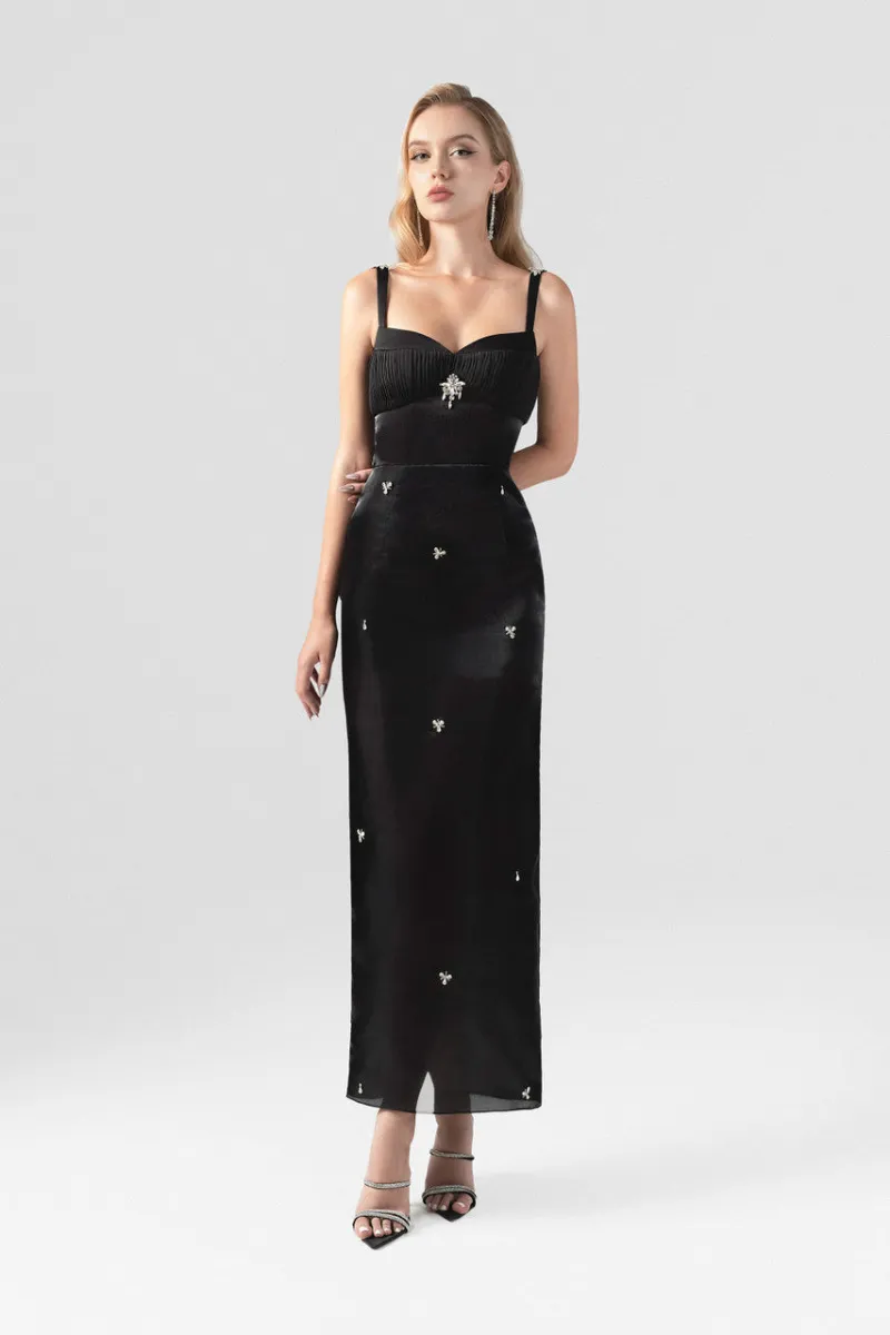 Kalisa Couture Orchid Appliqué Maxi Dress with floral appliqués