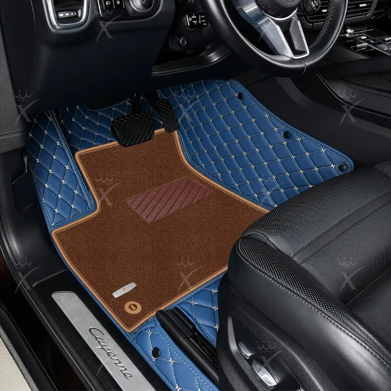 Luxus Car Mats Diamond Double Layer floor mats in vintage blue and brown top carpet