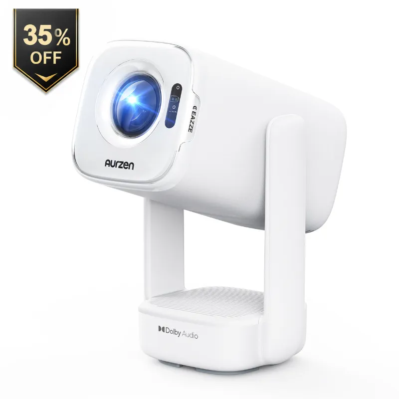 Aurzen EAZZE D1 air Portable Smart Projector on a table showing its compact design