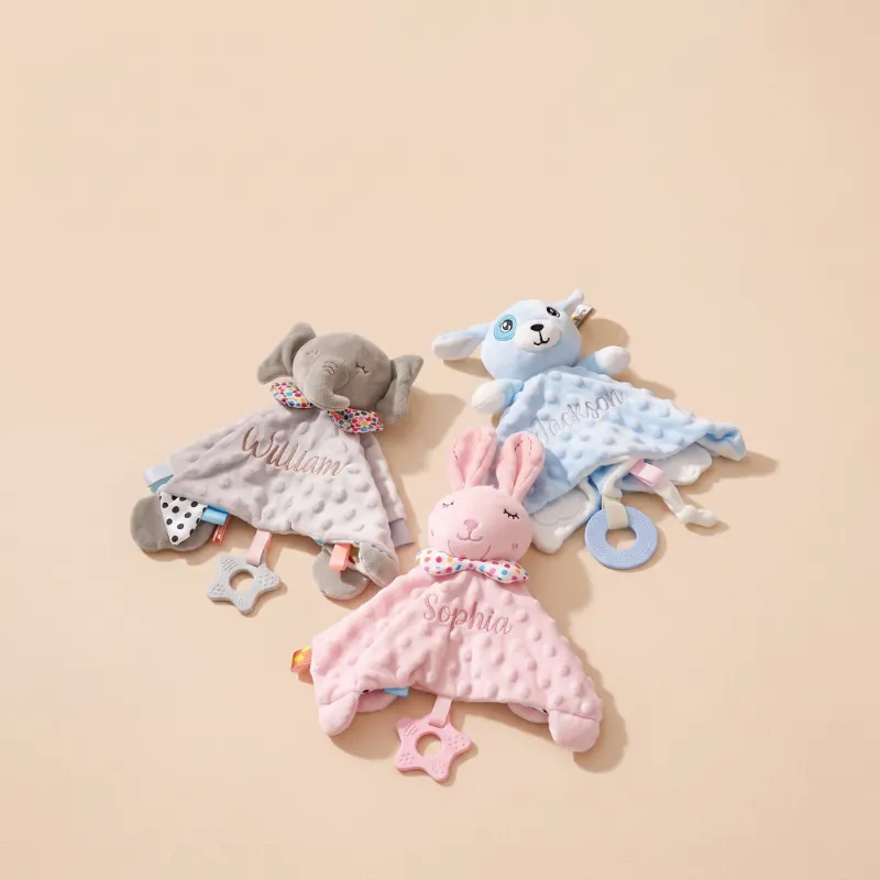 MamaRaya Personalized Baby Lovey Custom Name Security Blanket with soft animal design