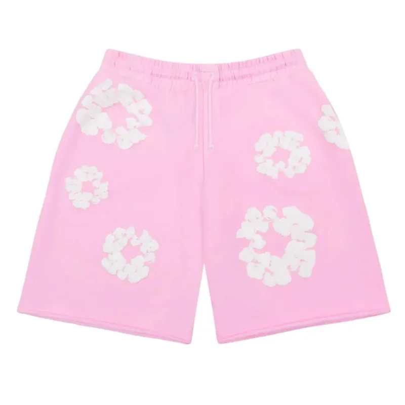 AfewVibe Denim Tears The Cotton Wreath Sweat Shorts Powder Pink, powder pink sweatshorts with wreath print