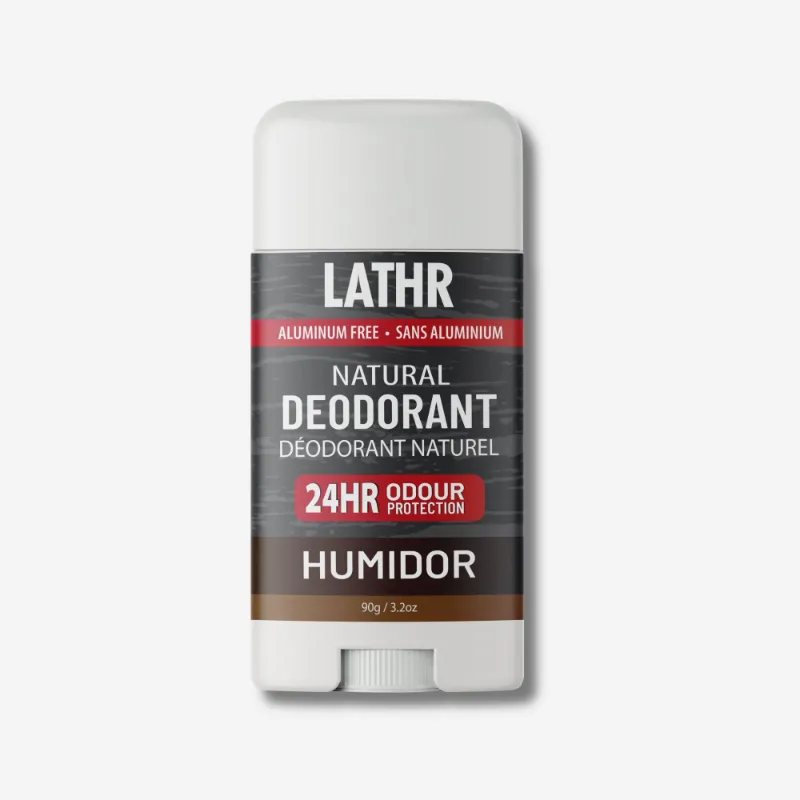 LATHR Natural Deodorant Humidor stick with tobacco and vanilla scent profile