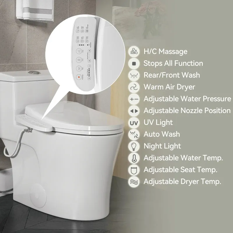 HOROW BT0338W Dual Flush One-Piece Toilet with Bidet Seat shown in a modern bathroom
