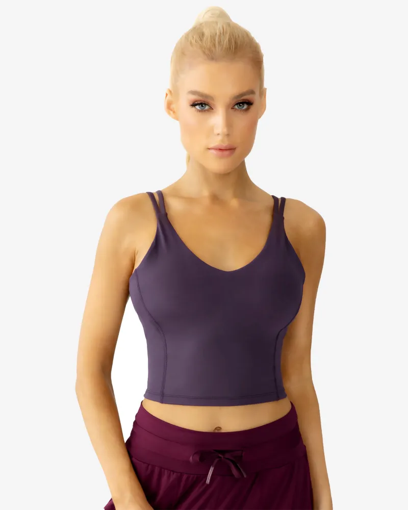 QUEENIEKE Tank Tops for Women Padded Bra, black tank on model
