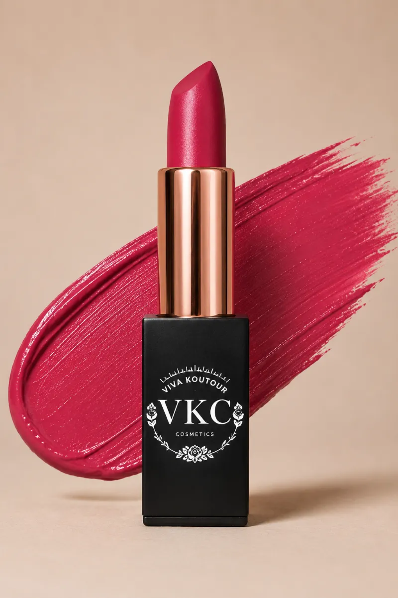 Viva Koutour Cosmetics Diva Cream Deep Pink Vegan Lipstick – deep pink lipstick tube with creamy finish