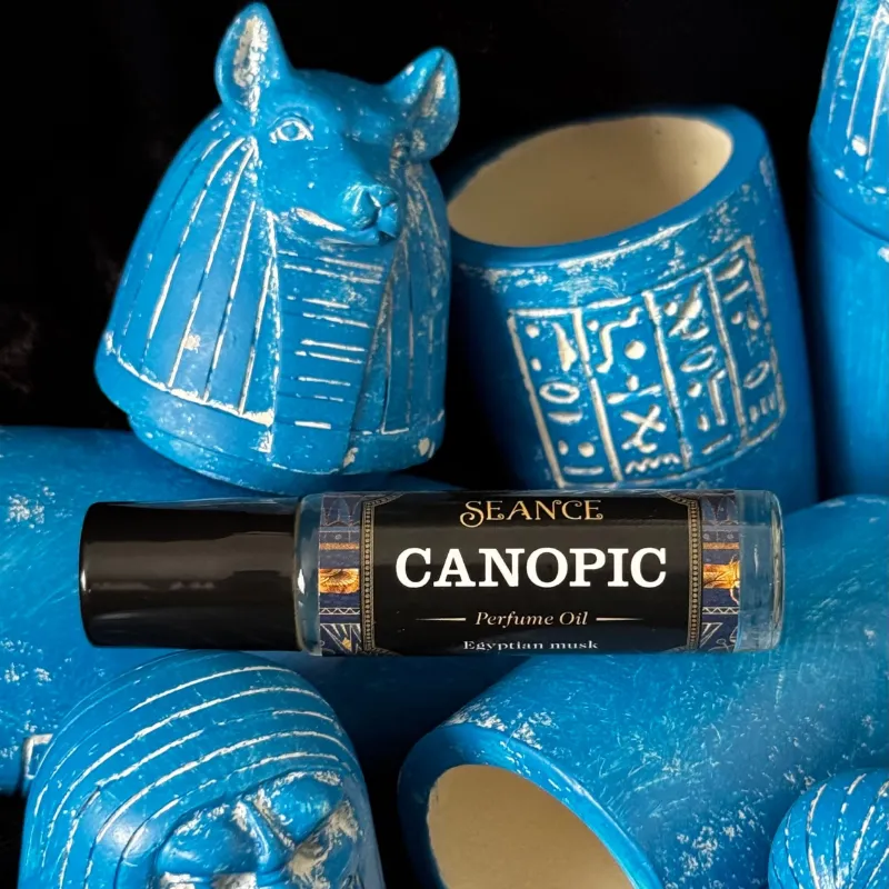 Spirit Nest Canopic Perfume Oil Roller with Egyptian Musk in glass bottle with stainless steel rollerball