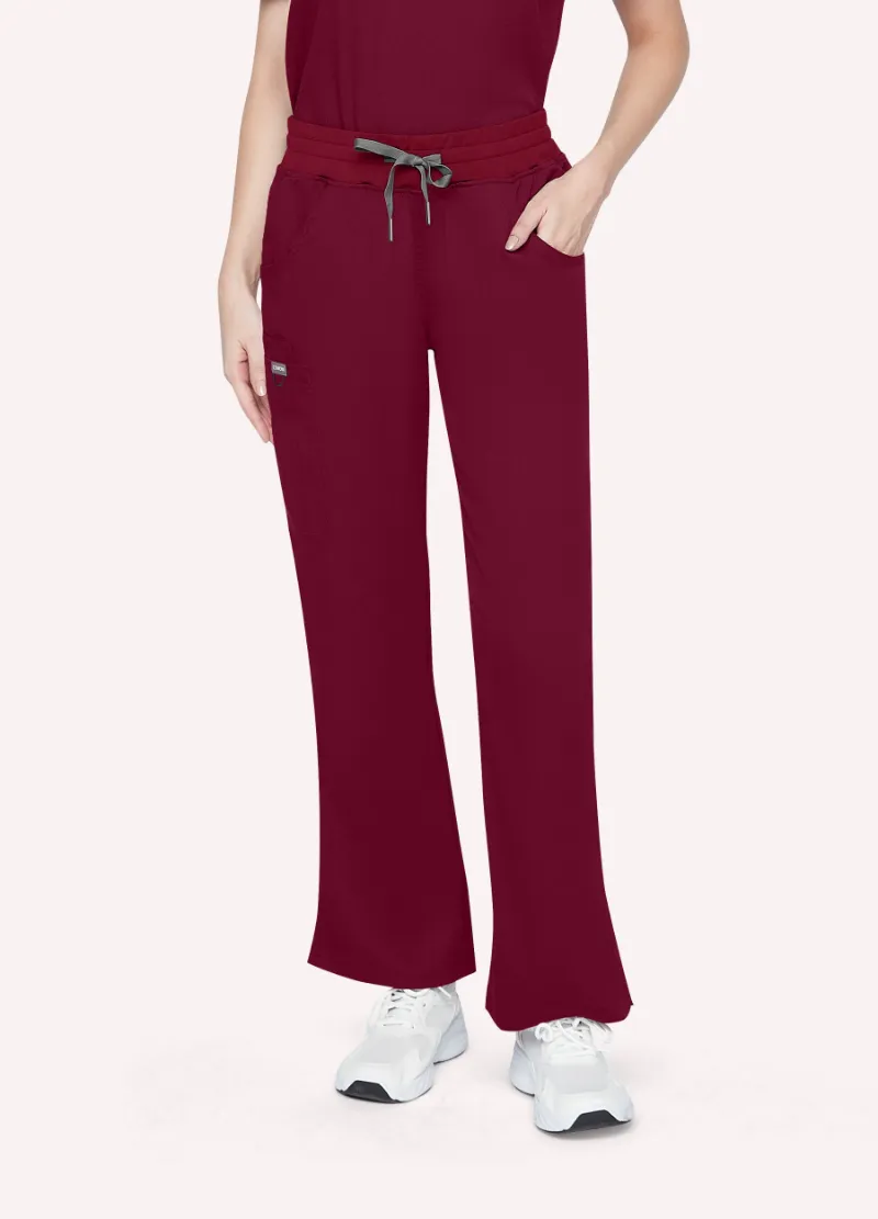 COMENII StyleFlex Essential Scrub Pant in burgundy, straight-leg cargo style