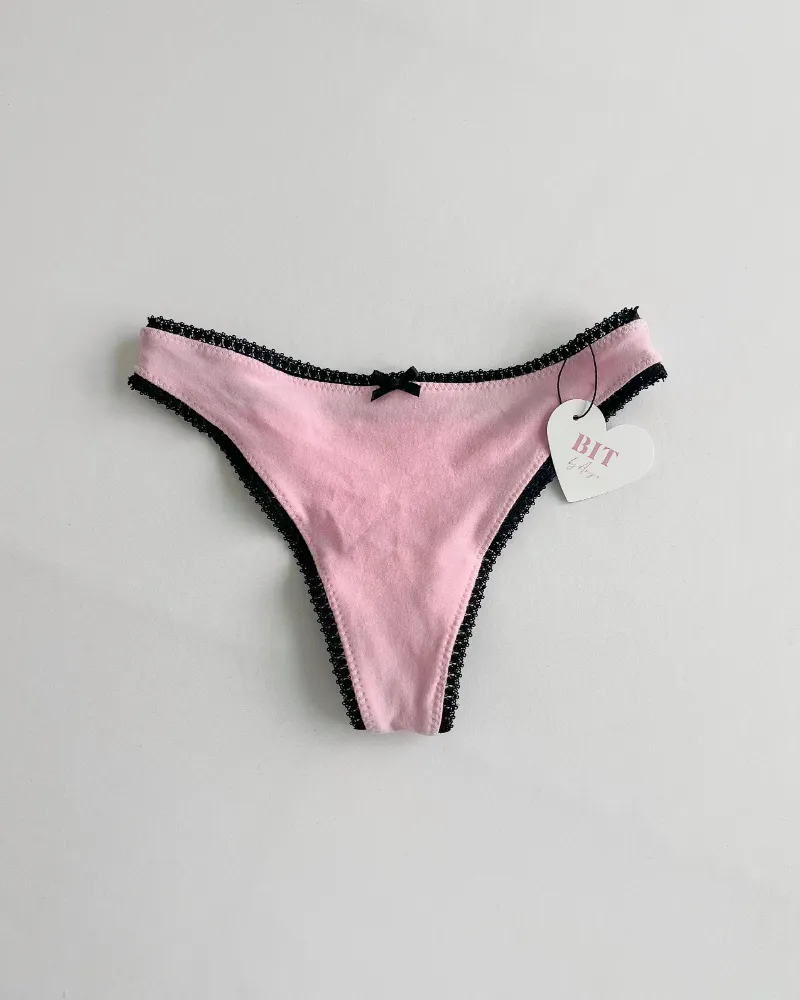 Bit By Angie Damon underwear in baby pink cotton with black lace
