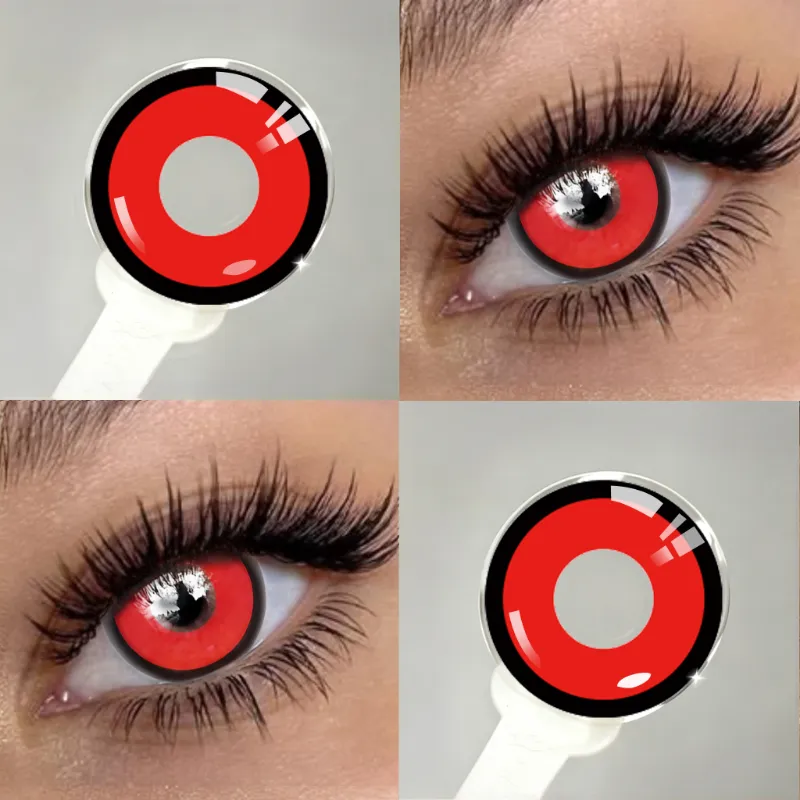 EYESFAV Crimson Circlet Flame | 6 Months crimson anime ring contact lenses on a model's eye