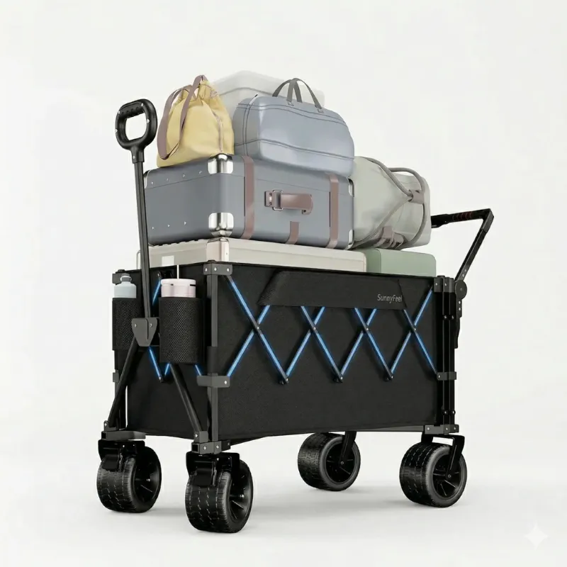 SunnyFeel Outdoor Pro 550LB collapsible wagon with dual handles and large all-terrain wheels