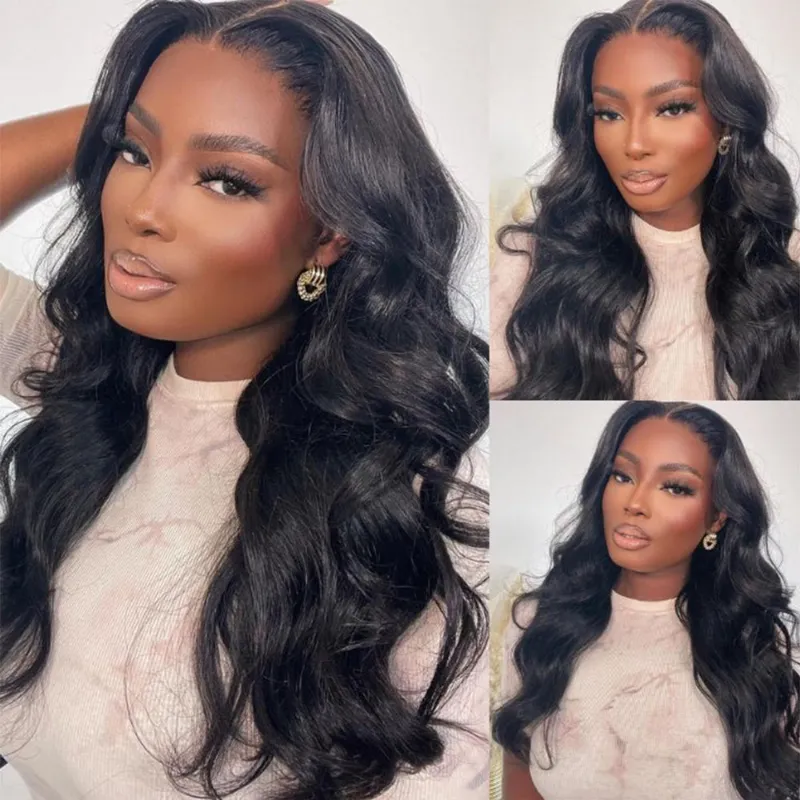 Megalook 13x4 Lace Frontal Loose Body Wave Invisible Knots Natural Black Natural Edges