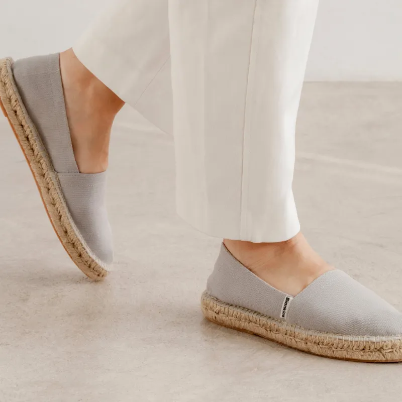 BIANKINA Mila Sustainable Vegan Canvas Espadrille Flats in Grey, showing organic cotton espadrille