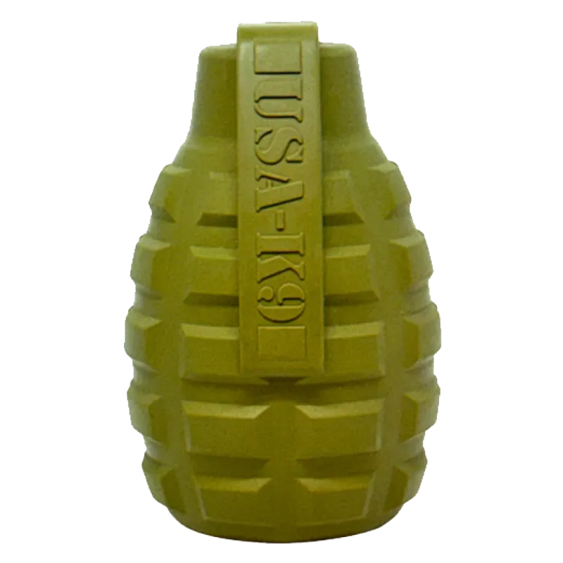 Soda Pup USA-K9 Grenade Shaped eDispenser Durable Dog Chew Toy & Treat Dispenser - Army Green product photo
