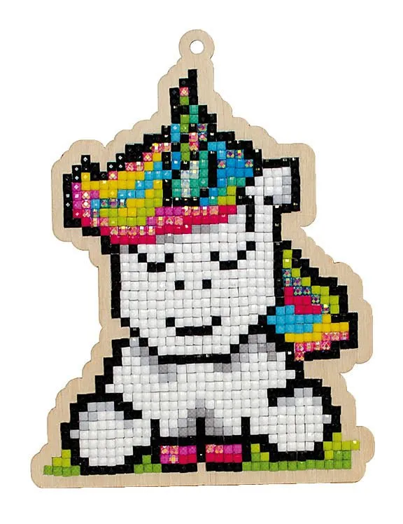 Varvikas 5D Diamond Painting Rainbow Unicorn, colorful pixelated unicorn on wooden base