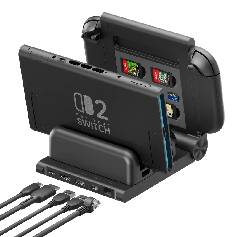 JSAUX 6-in-1 Gaming Dock for Switch 2 with controller charging slots and HDMI port