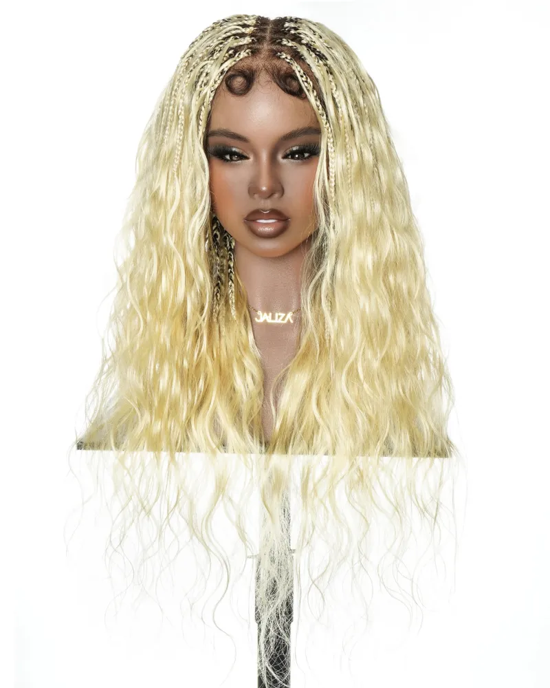 Jaliza Michelle 26 inch 613 Blond Boho Box Braided Wig with platinum blond braids and boho curls