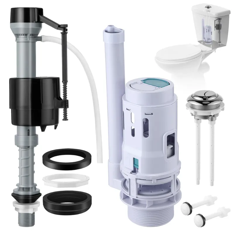 GrillPartsReplacement 3 inch universal toilet tank replacement kit with dual flush valve and push button