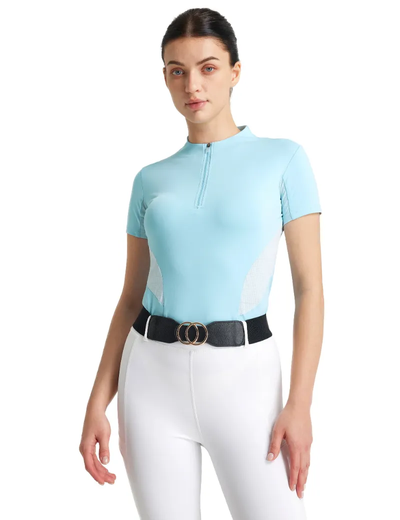 FiTST4 Women T-shirt Quarter Zip with mesh waist panels and stand collar