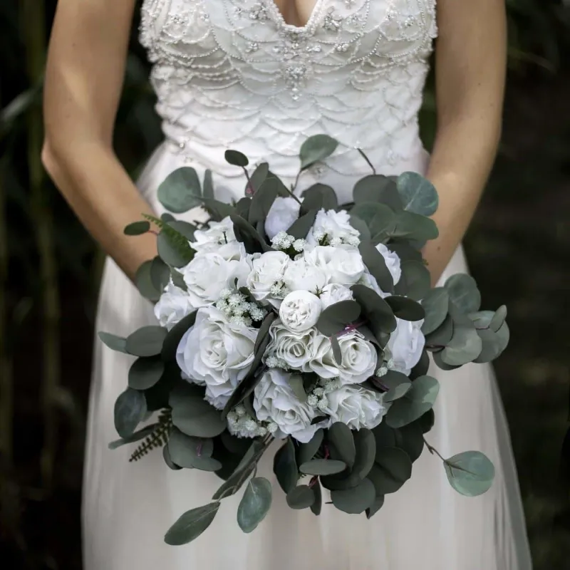 Flower Boom Dallas Blameless white rose bouquet with green accents