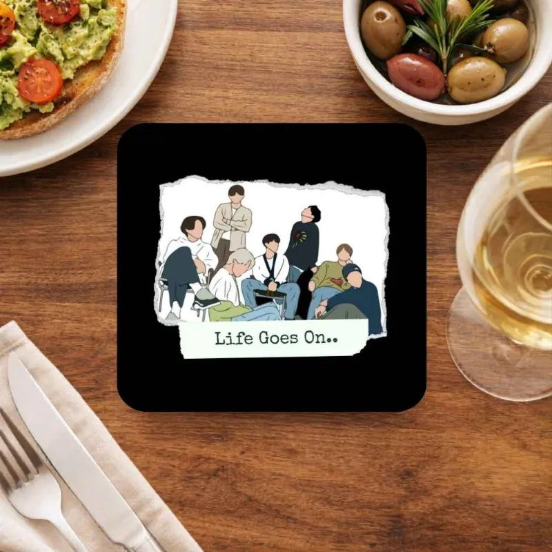 The Banyan Tee US BTS Coasters - Life Goes On, wooden coaster with printed design