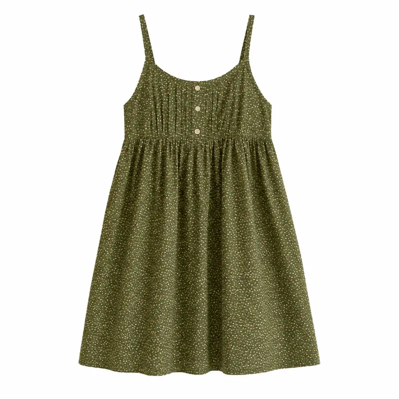 Cottagecore Clothes Dark Cottagecore Moss Garden Sundress in forest green with micro floral print