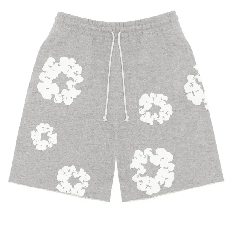 AfewVibe Denim Tears The Cotton Wreath Shorts Grey, grey shorts with white wreath print