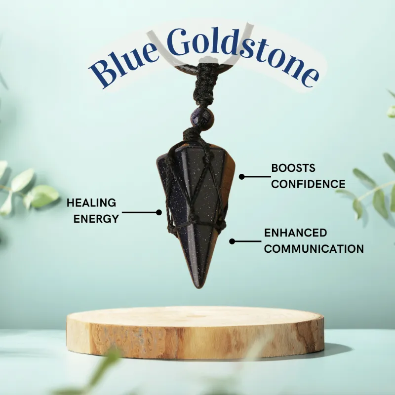 Turix Balance Crystal Pendulum Necklace in sparkly blue goldstone with adjustable silver chain
