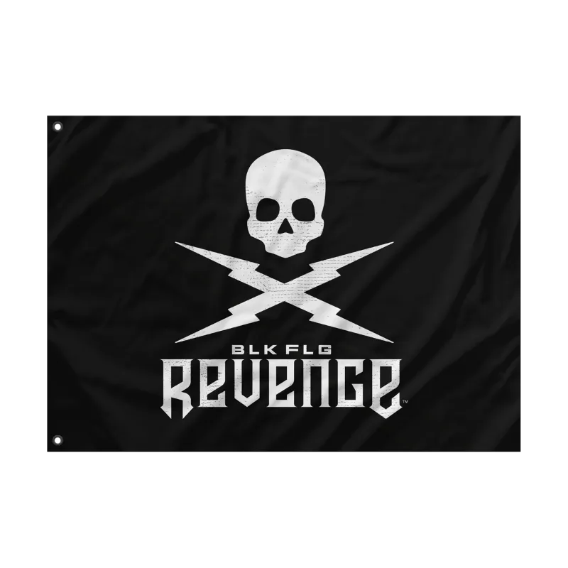 BLK FLG Revenge Flag 3x5 polyester flag with metal grommets hanging outdoors