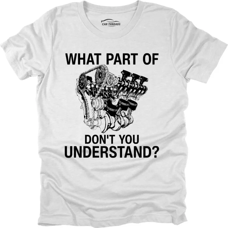 Car Threads Engine 101 T-Shirt showing the engine graphic on the chest