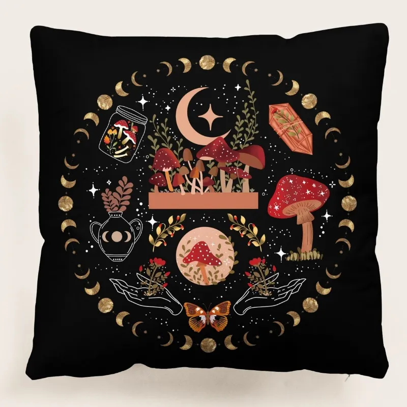High Dreams Cushion Cover Mushroom in multicolor polyester fabric with mushroom print pattern