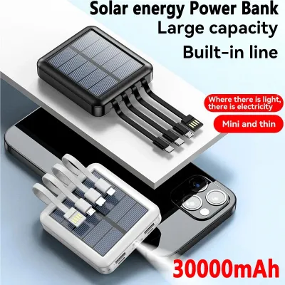 Kicklo 4 in 1 Solar Charging Power Bank with integrated cables and LED display