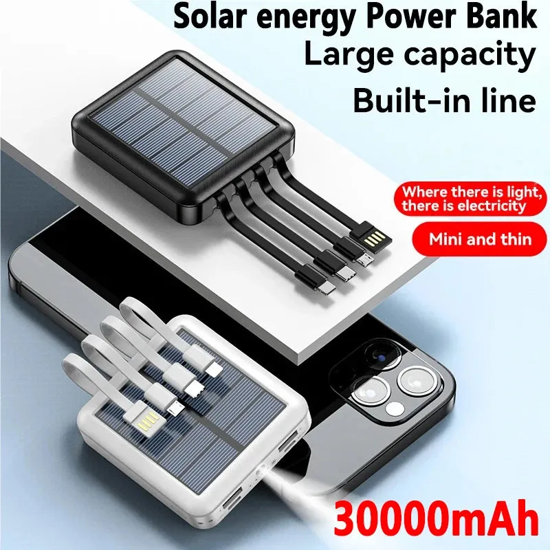 Kicklo 4 in 1 Solar Charging Power Bank with integrated cables and LED display