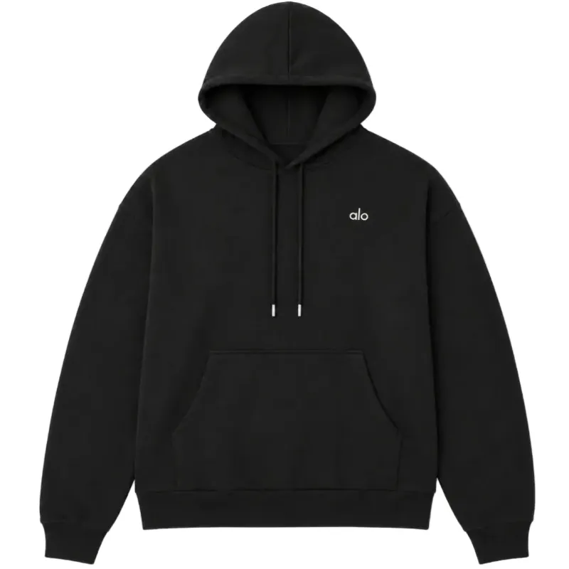 AfewVibe Alo Yoga Accolade logo print hoodie, black pullover with large chest graphic