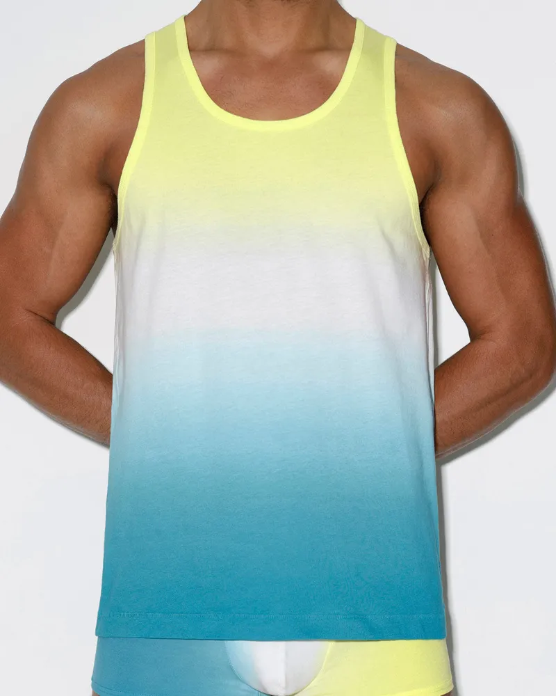 C-IN2 Dip Dye Relaxed Tank Breeze Blue, two-tone gradient tank front view