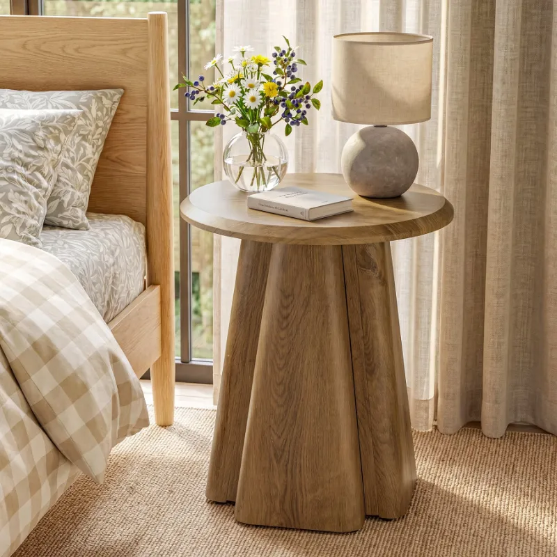 23.6" Round Nightstand, Wooden Bedside Table with Sturdy Support