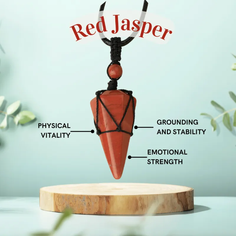Turix Balance Crystal Pendulum Necklace in natural red jasper with earthy red tones on adjustable chain