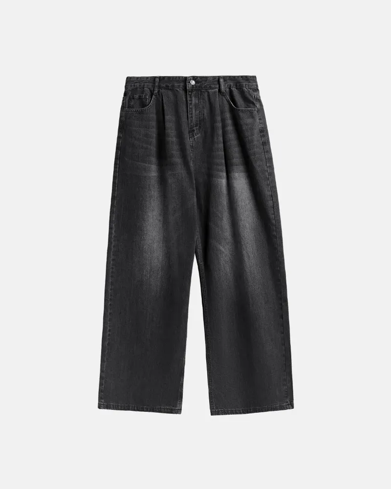 INFLATION Chill Wide Leg Denim Pants in black gray with relaxed wide leg silhouette