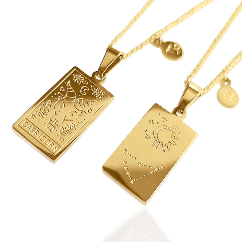 DORSYA Capricorn Zodiac Constellation Necklace with reversible pendant showing tarot card and star constellation